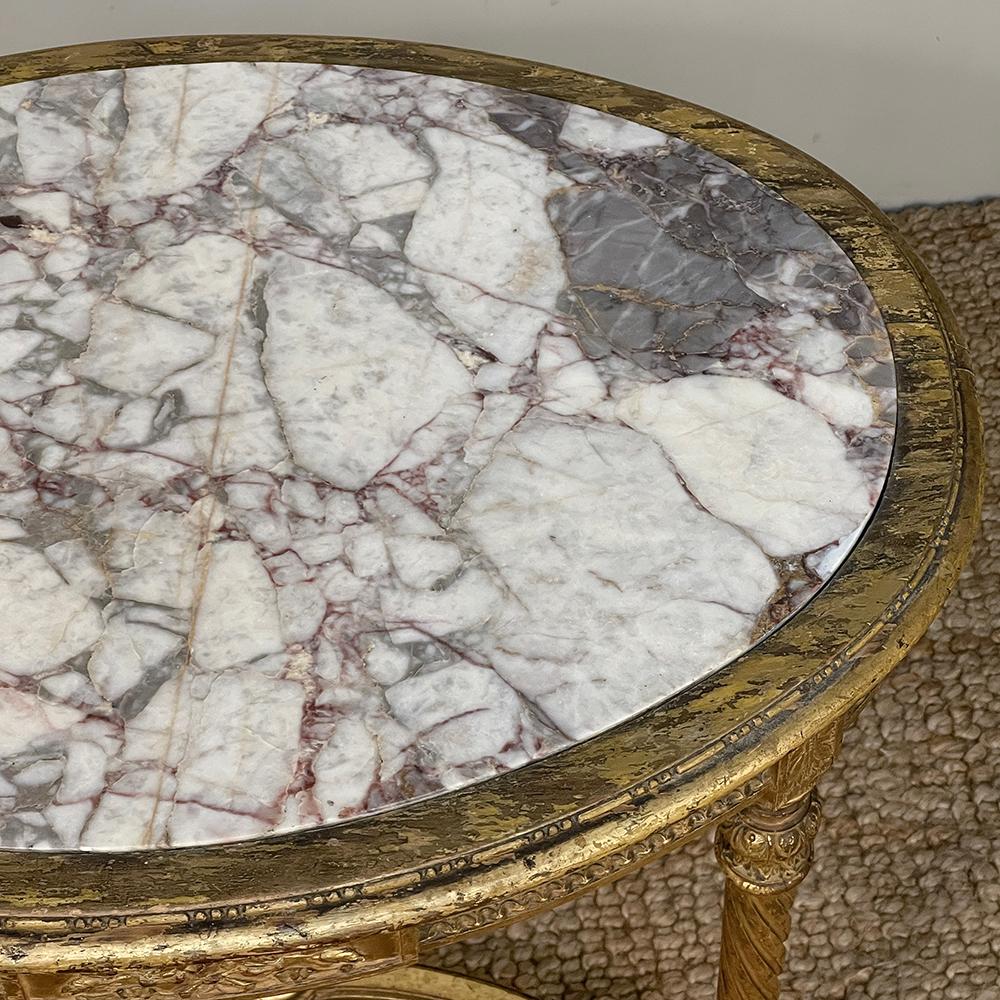19th Century French Louis XVI Neoclassical Giltwood Marble Top Oval End Table For Sale 1