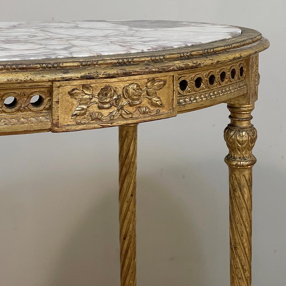 19th Century French Louis XVI Neoclassical Giltwood Marble Top Oval End Table For Sale 3