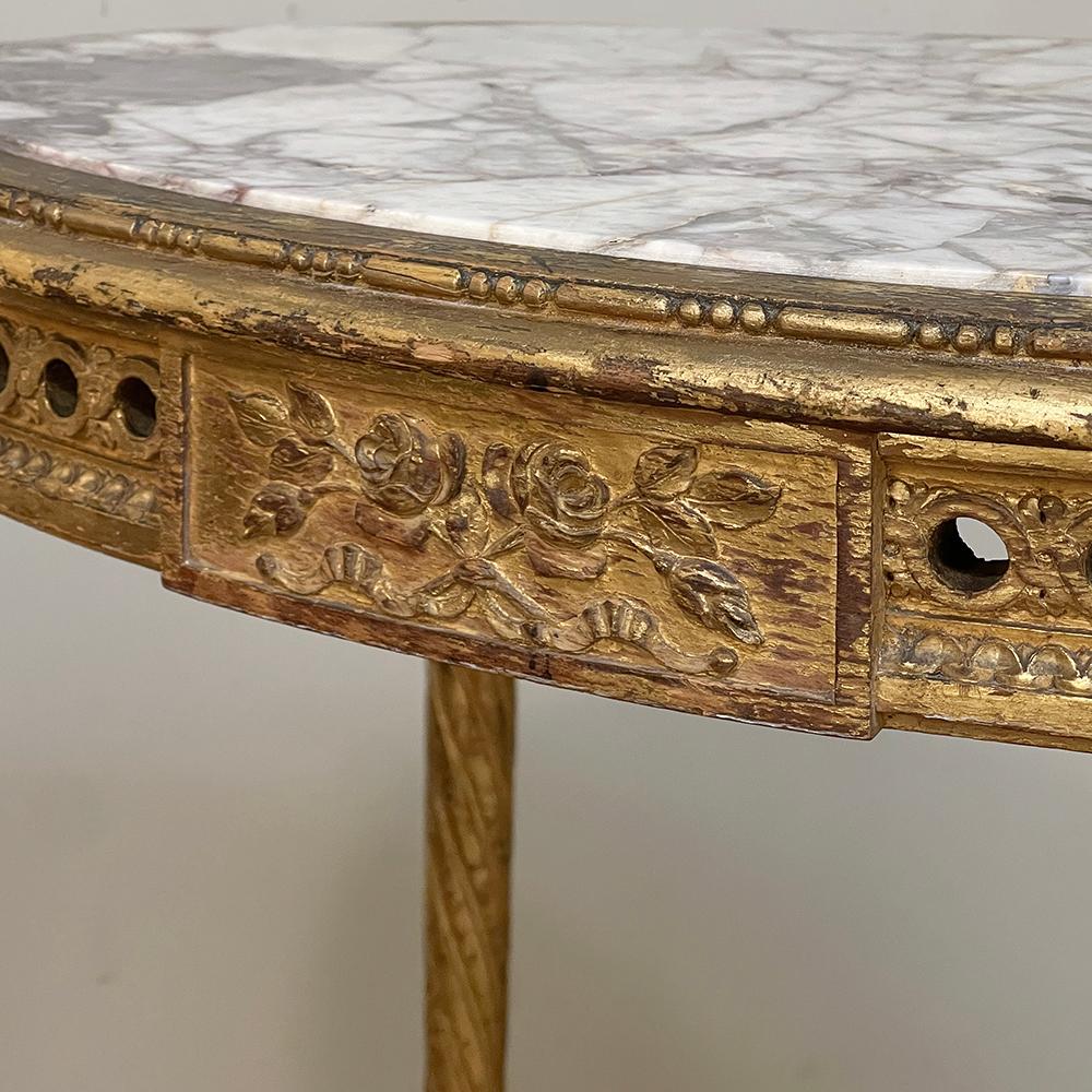 19th Century French Louis XVI Neoclassical Giltwood Marble Top Oval End Table For Sale 4