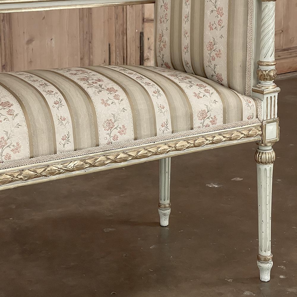 19th Century French Louis XVI Neoclassical Painted Armbench ~ Vanity Bench For Sale 5
