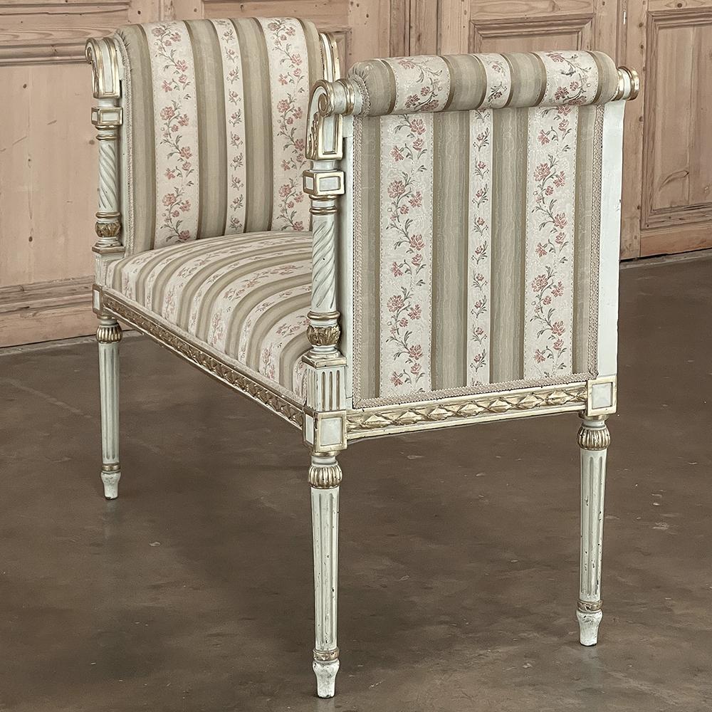 19th Century French Louis XVI Neoclassical Painted Armbench ~ Vanity Bench For Sale 6