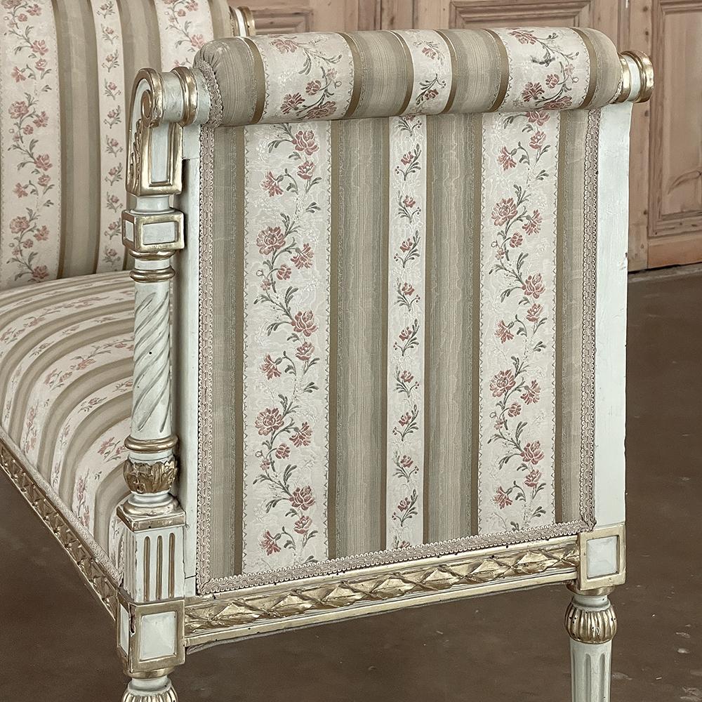 19th Century French Louis XVI Neoclassical Painted Armbench ~ Vanity Bench For Sale 7
