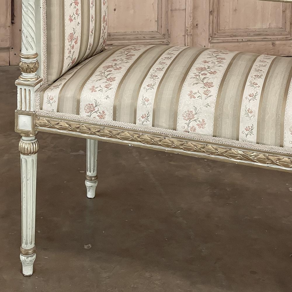 19th Century French Louis XVI Neoclassical Painted Armbench ~ Vanity Bench For Sale 10