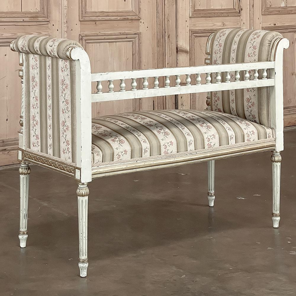 19th Century French Louis XVI Neoclassical Painted Armbench ~ Vanity Bench For Sale 12