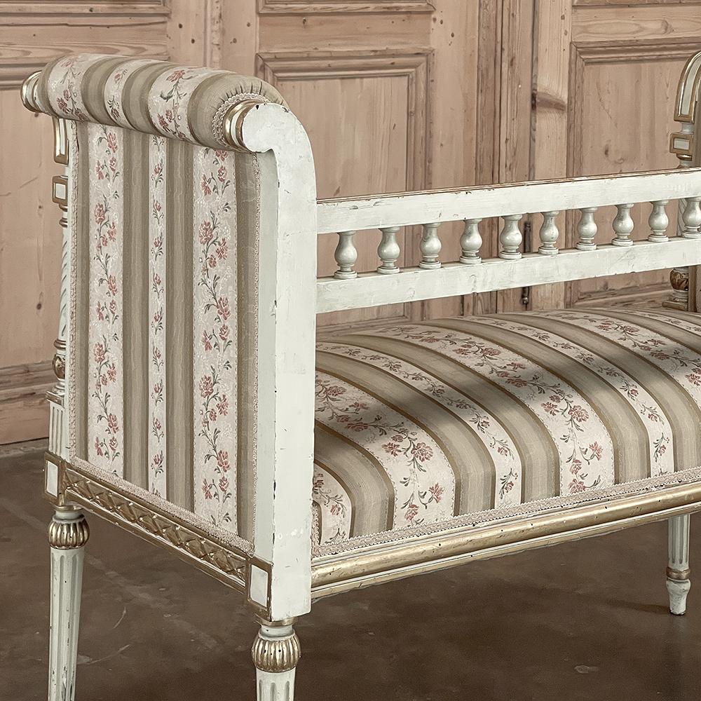 19th Century French Louis XVI Neoclassical Painted Armbench ~ Vanity Bench For Sale 13