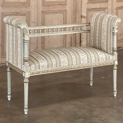 19th Century French Louis XVI Neoclassical Painted Armbench ~ Vanity Bench