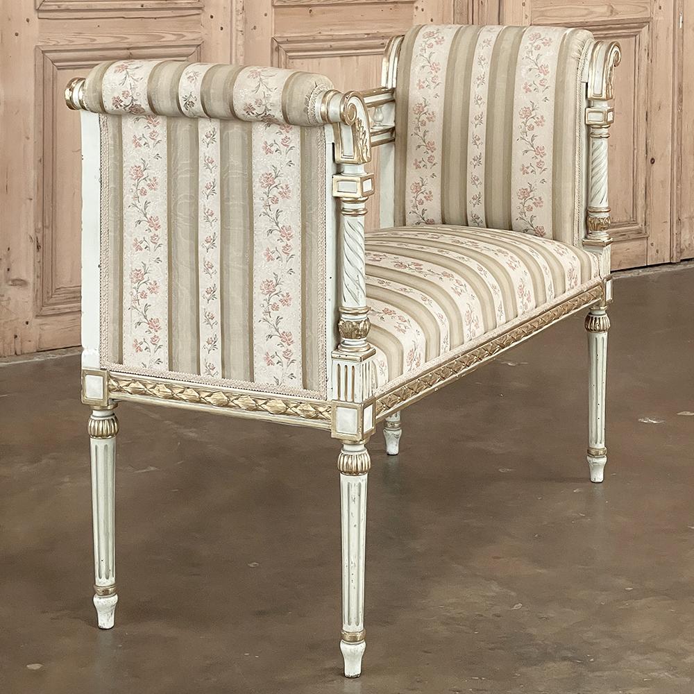 Late 19th Century 19th Century French Louis XVI Neoclassical Painted Armbench ~ Vanity Bench For Sale