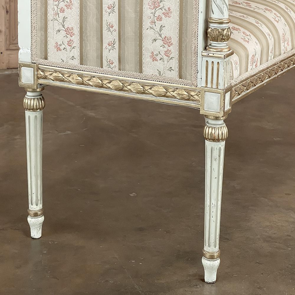 19th Century French Louis XVI Neoclassical Painted Armbench ~ Vanity Bench For Sale 1