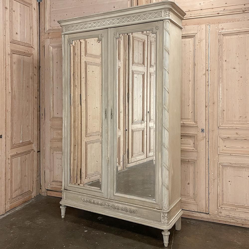 19th Century French Louis XVI Neoclassical Painted Armoire ~ Wardrobe In Good Condition In Dallas, TX