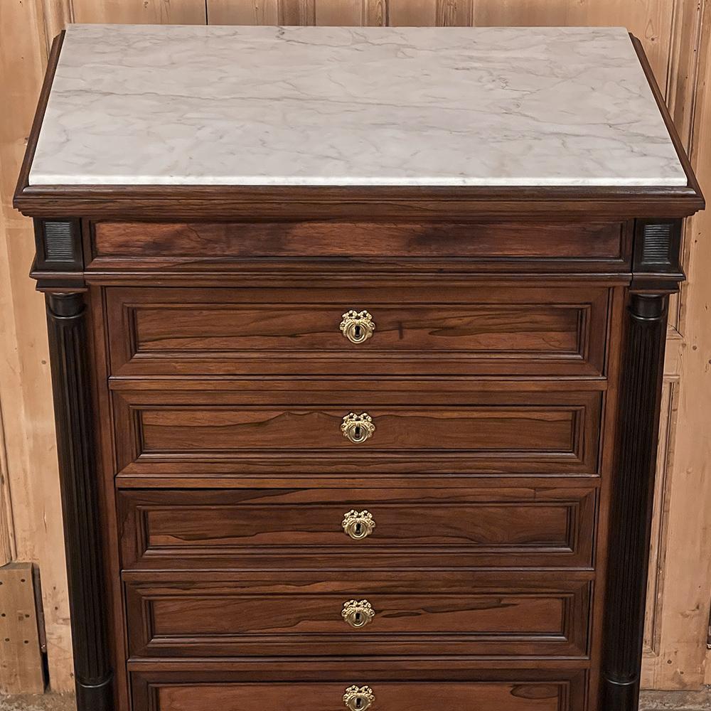 19th Century French Louis XVI Neoclassical Rosewood Marble Top Semainier, Tall  For Sale 1