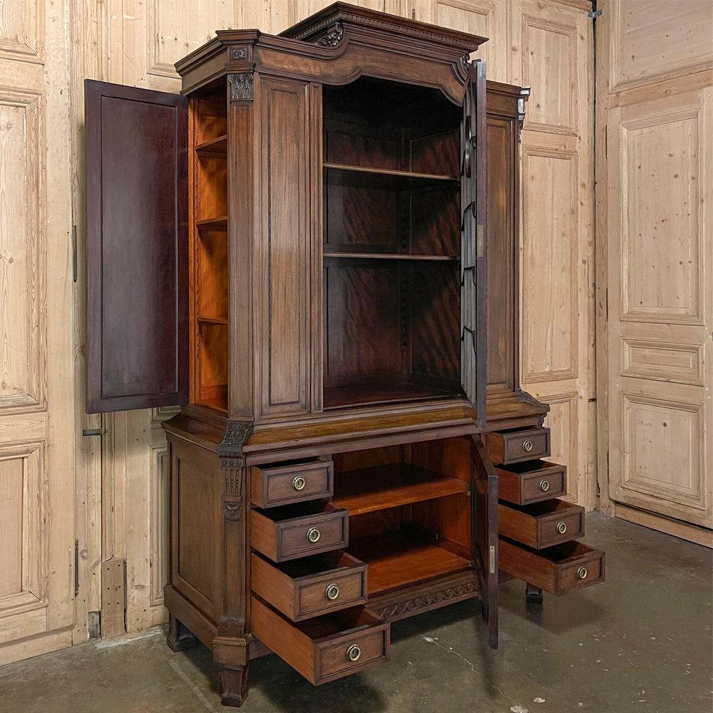 Late 19th Century 19th Century French Louis XVI Neoclassical Walnut Bookcase, Linen Press For Sale