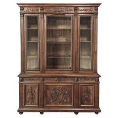 19th Century French Louis XVI Neoclassical Walnut Triple Bookcase