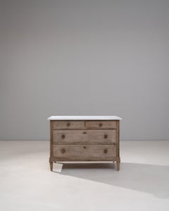 19th Century French Louis XVI Oak Chest of Drawers With Marble Top