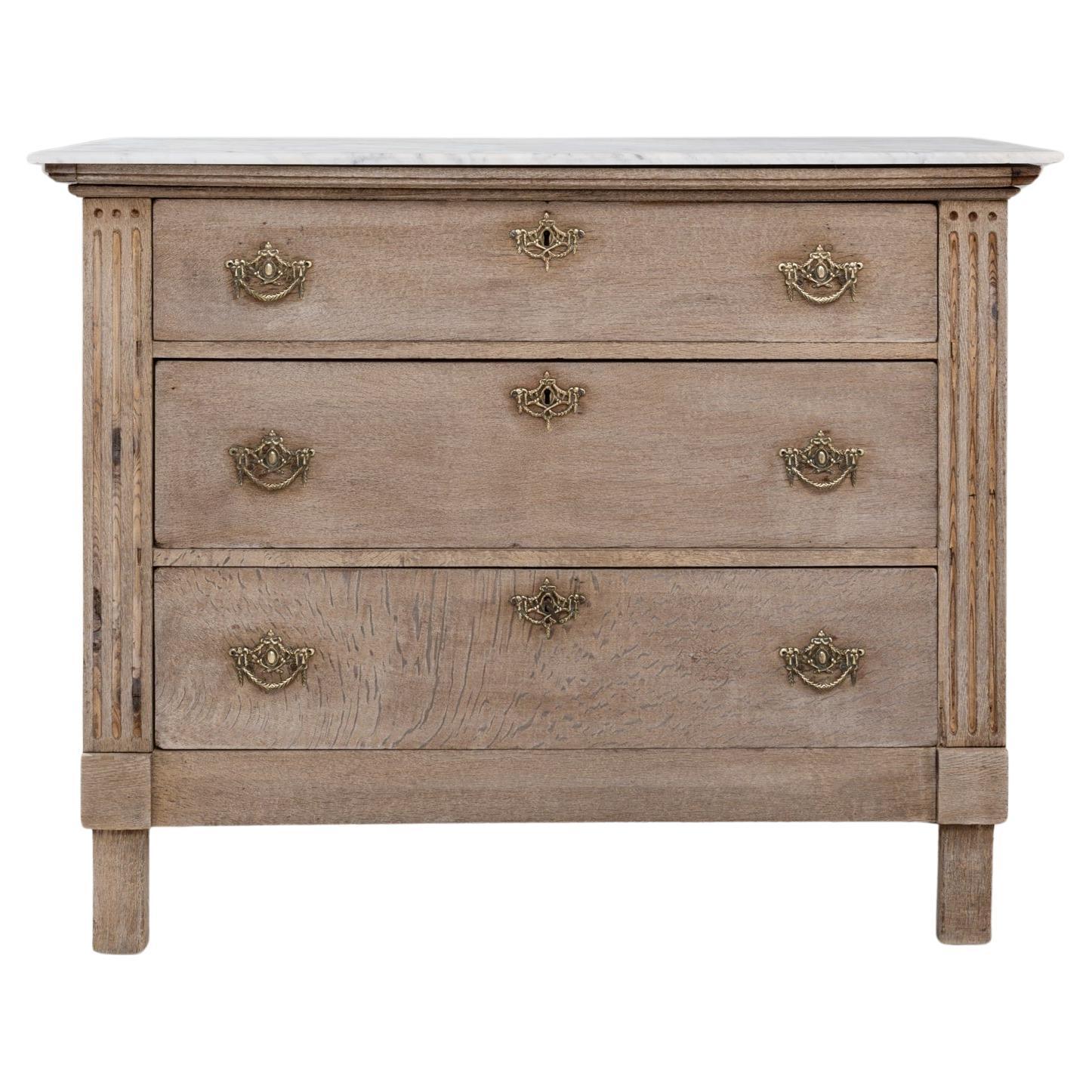 19th Century French Louis XVI Oak Chest of Drawers With Marble Top