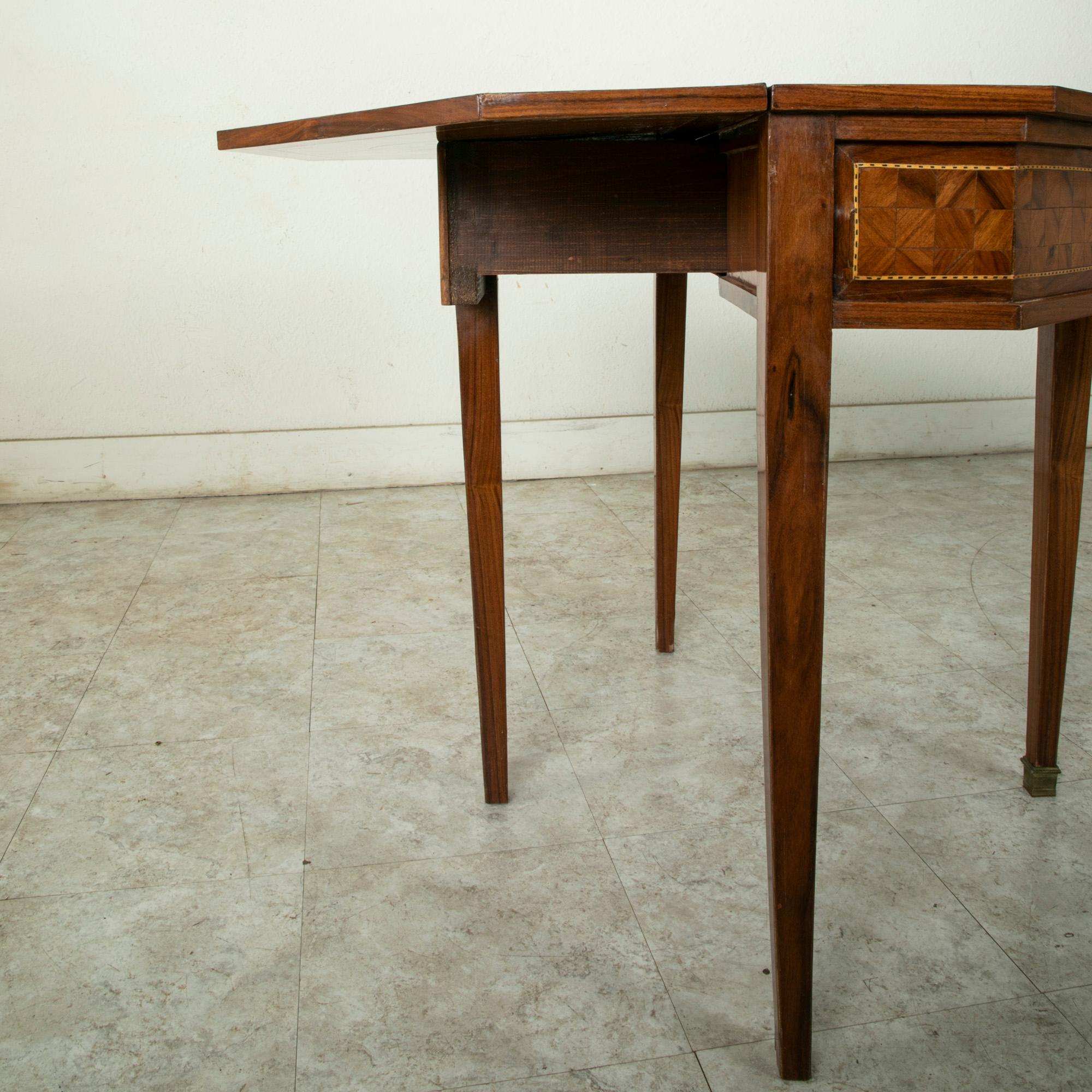 19th Century French Louis XVI Octagonal Rosewood Marquetry Console Game Table 5