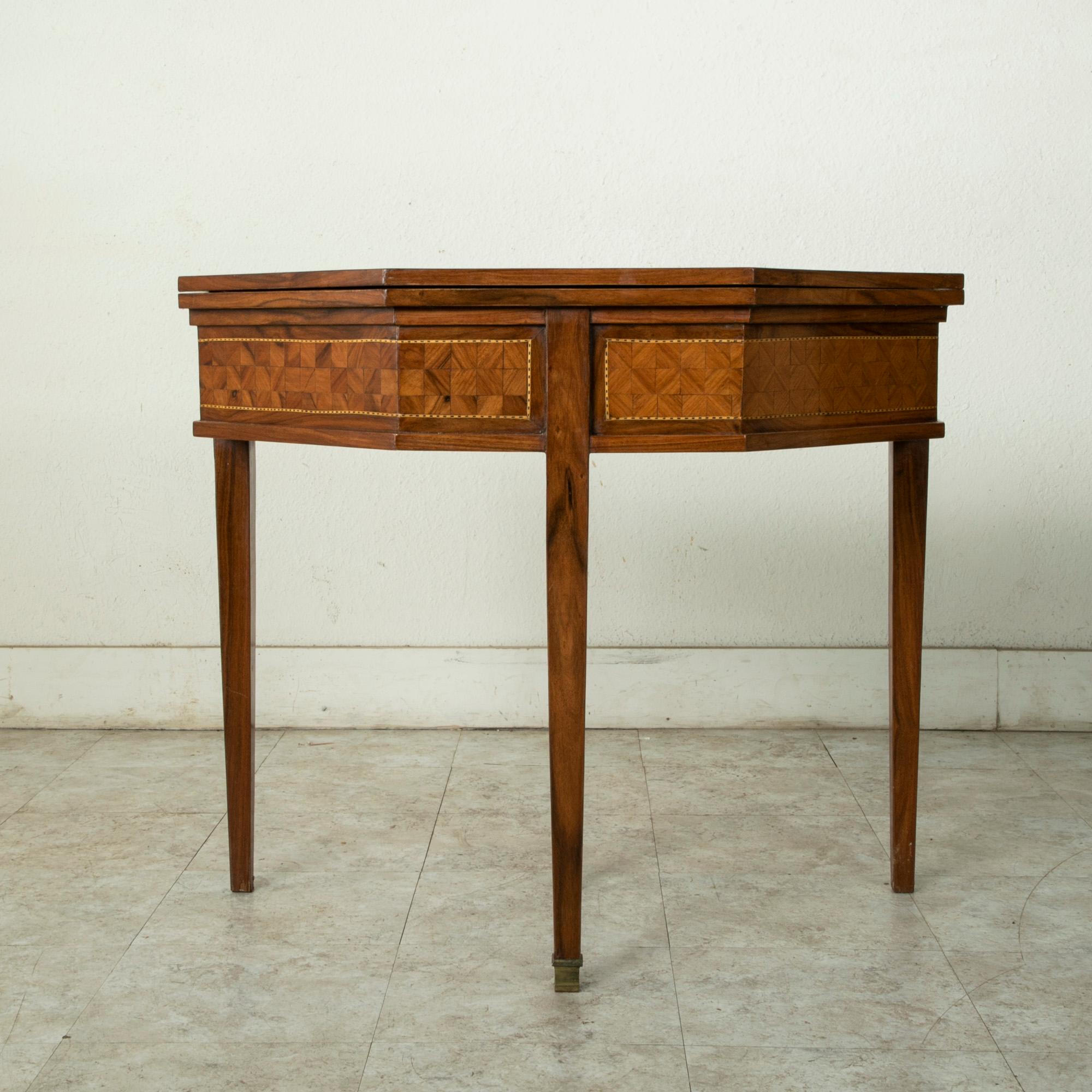 Ebonized 19th Century French Louis XVI Octagonal Rosewood Marquetry Console Game Table