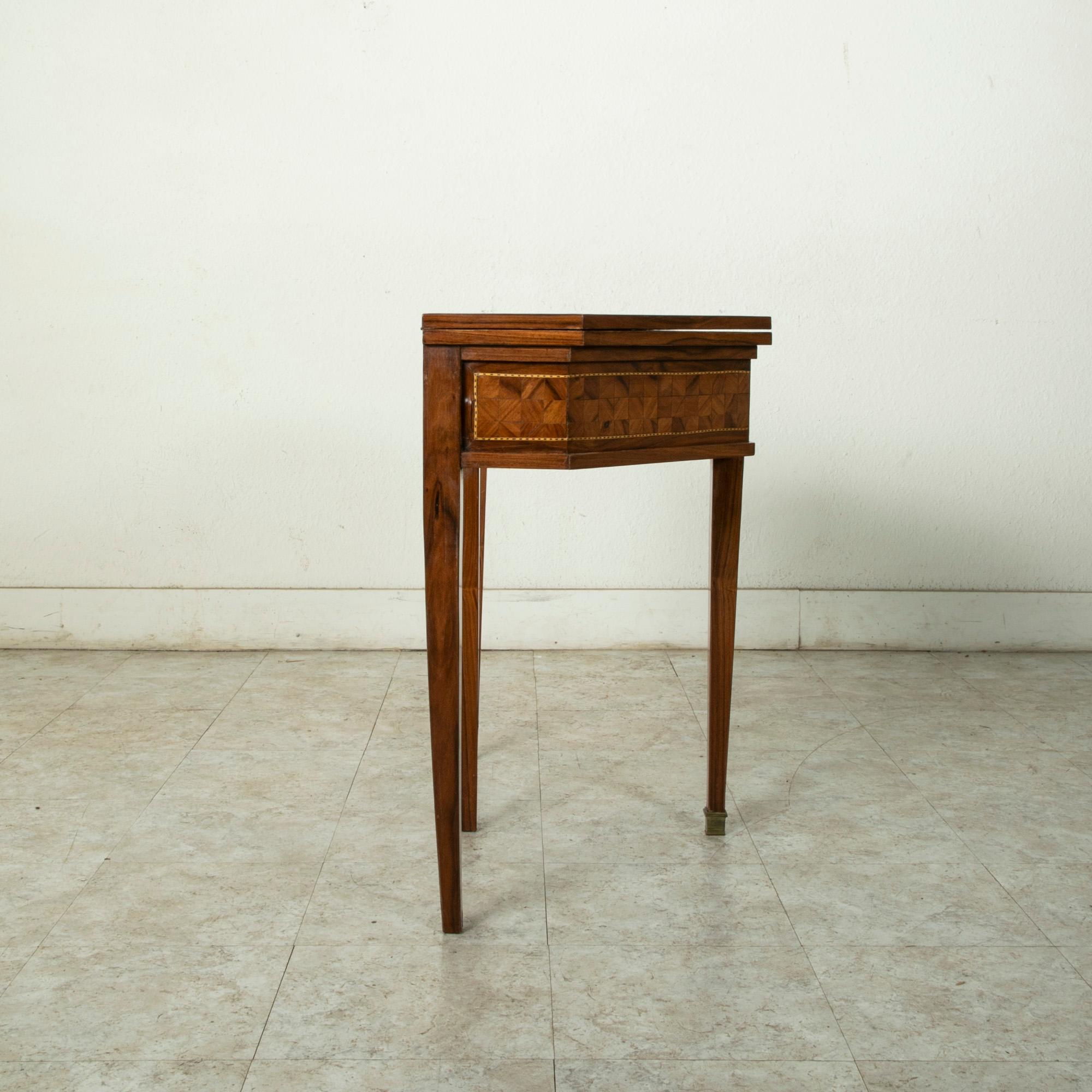 19th Century French Louis XVI Octagonal Rosewood Marquetry Console Game Table 1