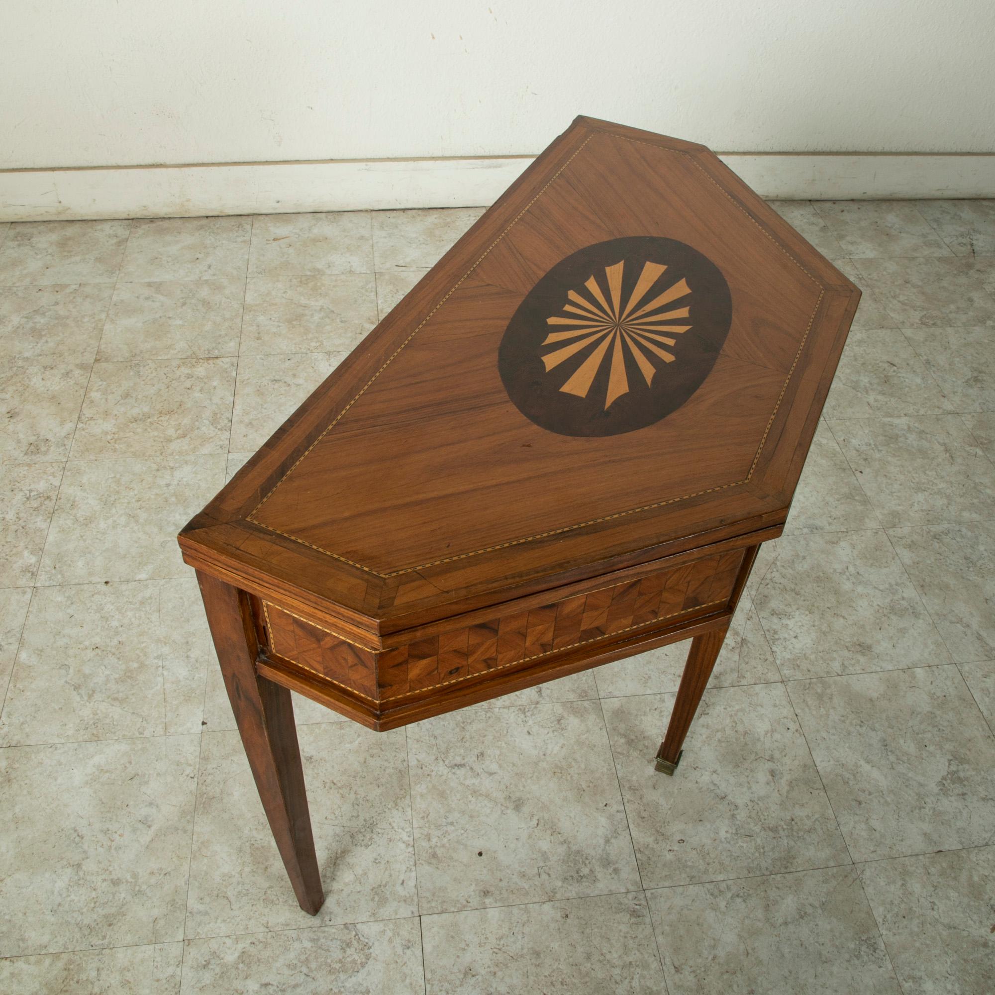 19th Century French Louis XVI Octagonal Rosewood Marquetry Console Game Table 2