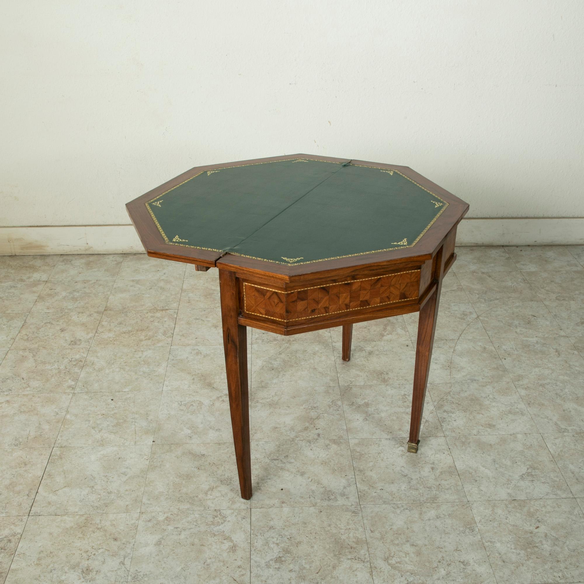 19th Century French Louis XVI Octagonal Rosewood Marquetry Console Game Table 4