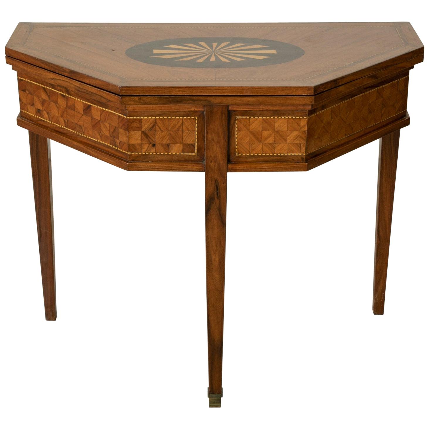 19th Century French Louis XVI Octagonal Rosewood Marquetry Console Game Table