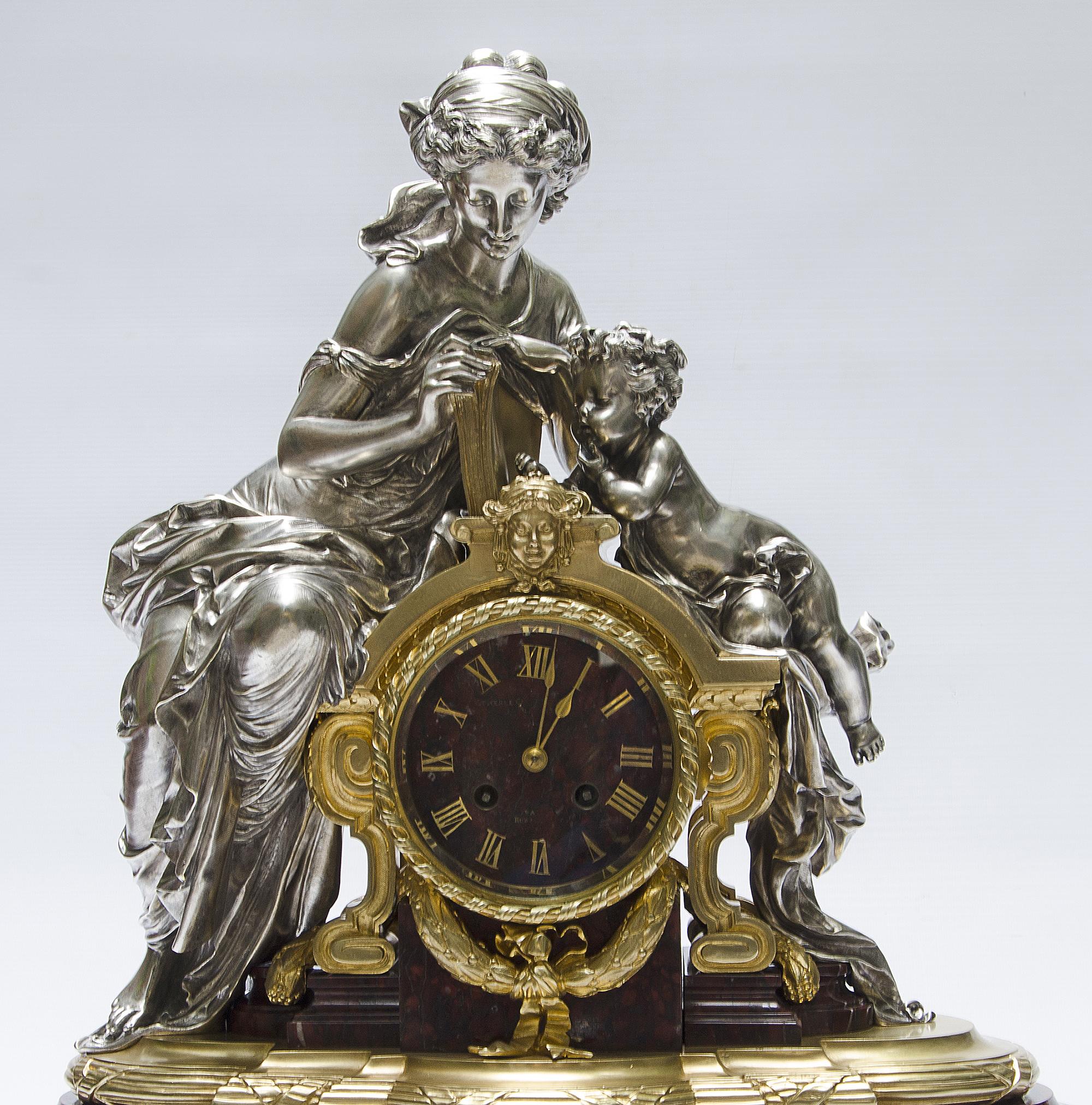 19th Century French Louis XVI Ormolu Mantel Clock by Lemerle-Charpentier & Cie. For Sale 2