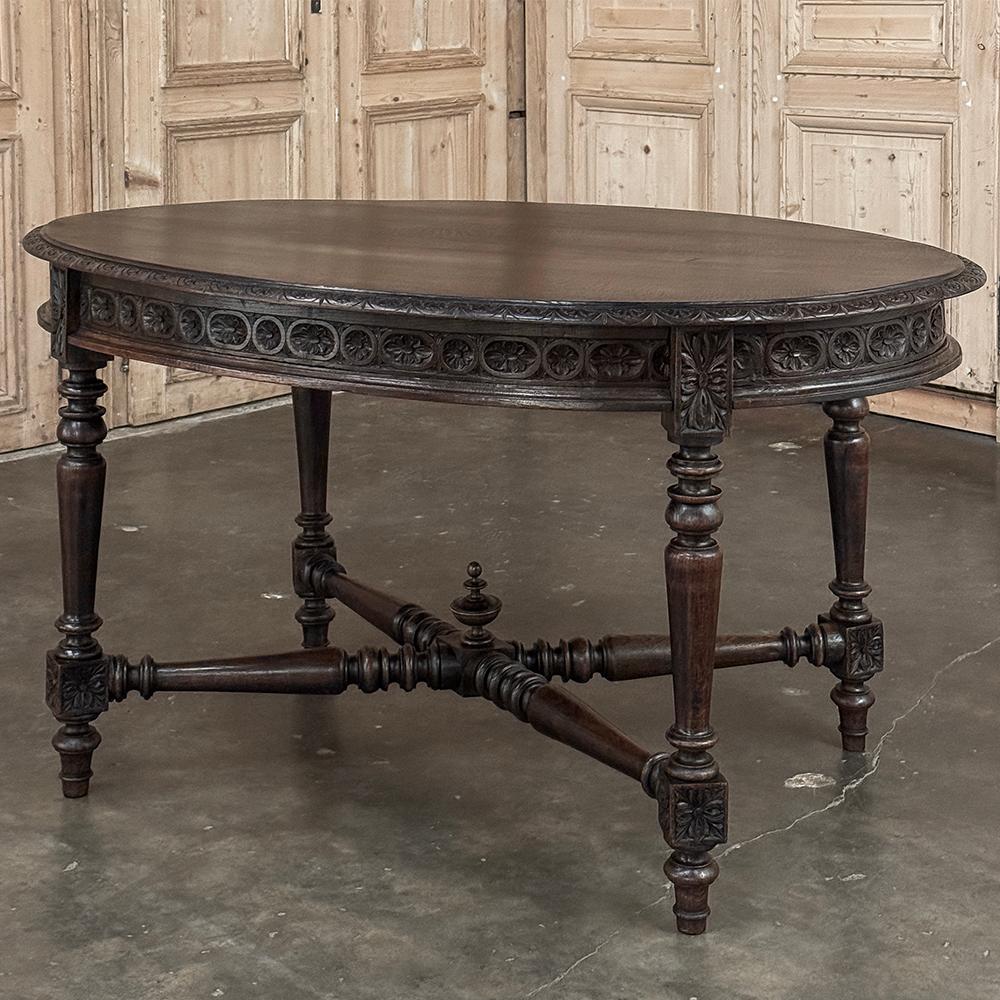 Hand-Carved 19th Century French Louis XVI Oval Center Table ~ Library Table For Sale