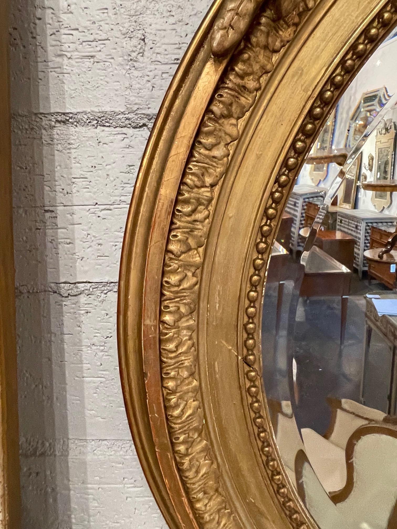 19th Century French Louis XVI Oval Giltwood Mirror In Good Condition For Sale In Dallas, TX
