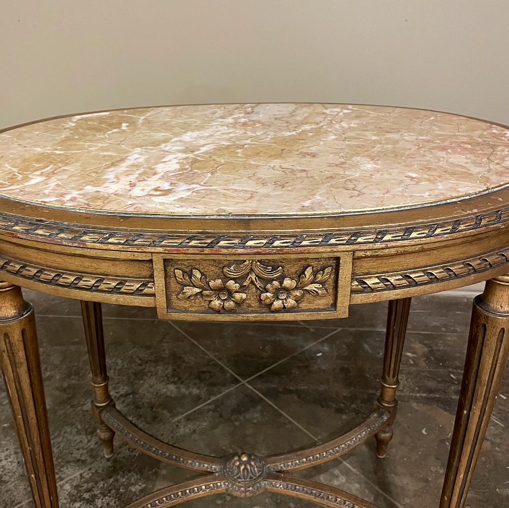 19th Century French Louis XVI Oval Marble Top Giltwood End Table 5