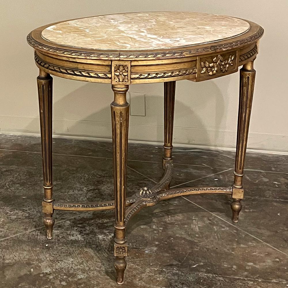 19th Century French Louis XVI Oval Marble Top Giltwood End Table In Good Condition In Dallas, TX