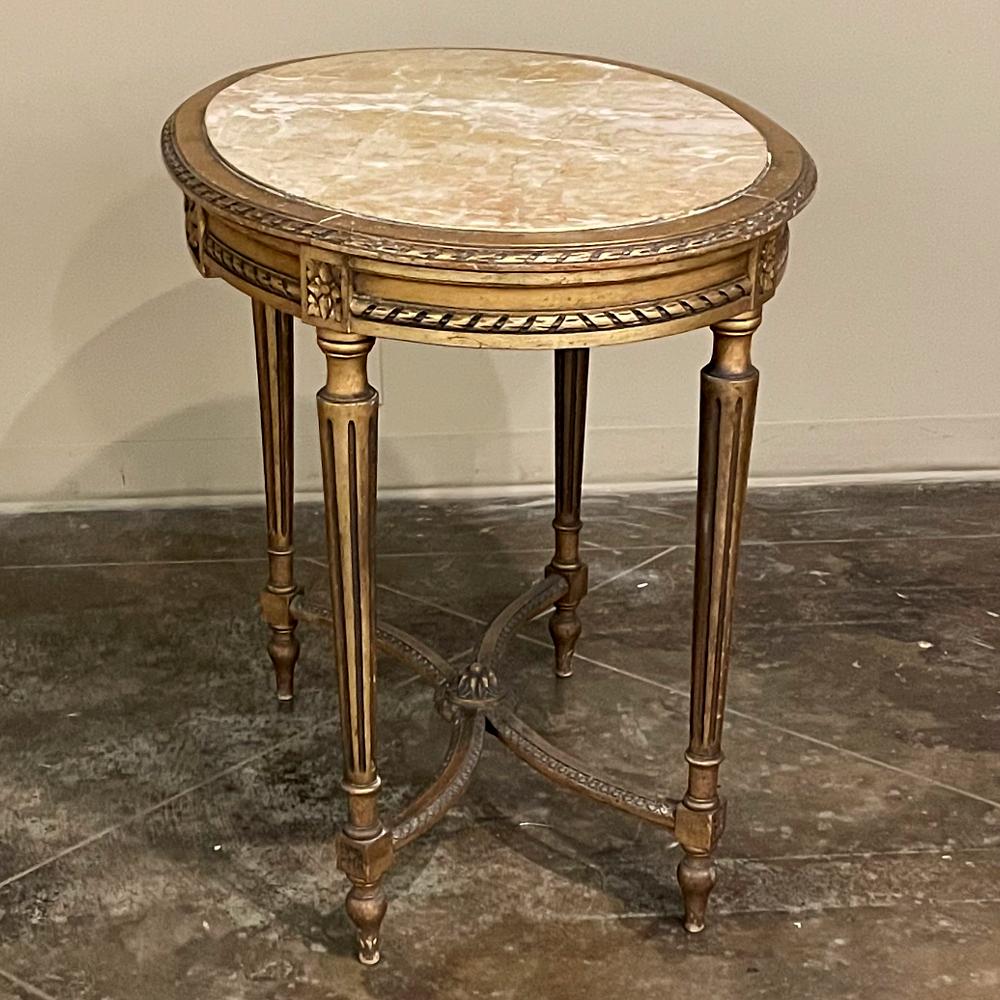 Late 19th Century 19th Century French Louis XVI Oval Marble Top Giltwood End Table