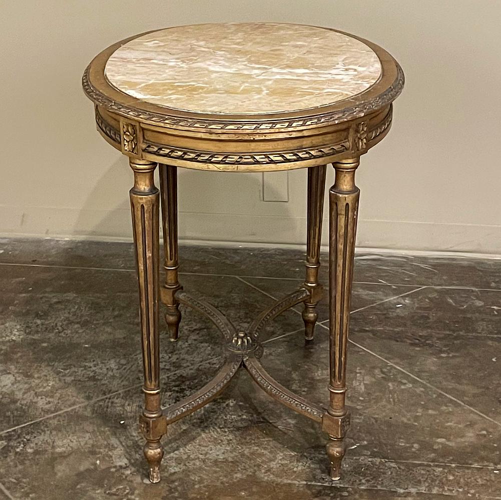 19th Century French Louis XVI Oval Marble Top Giltwood End Table 1