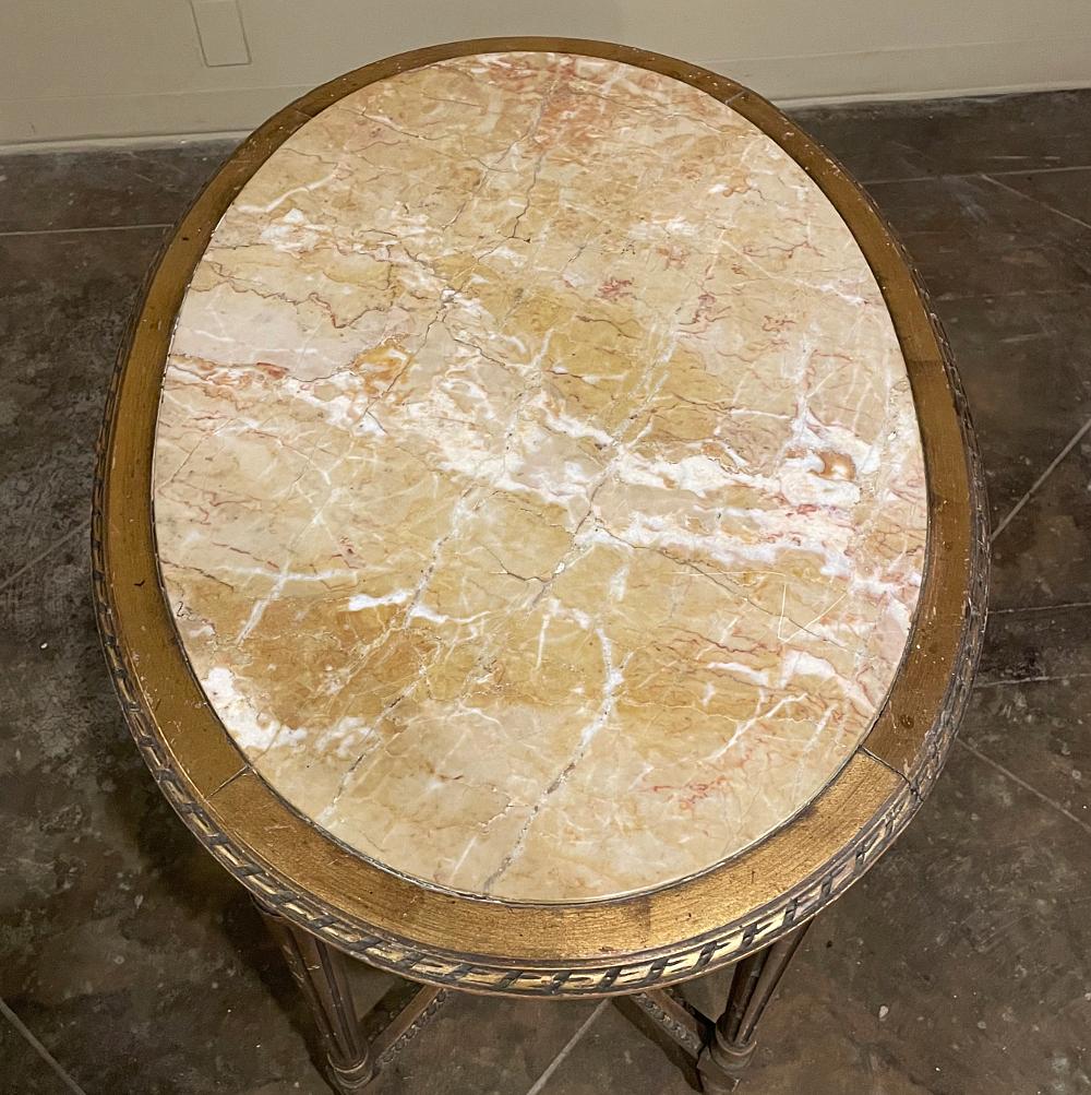 19th Century French Louis XVI Oval Marble Top Giltwood End Table 2
