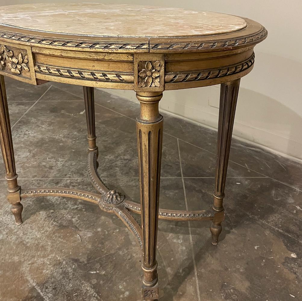 19th Century French Louis XVI Oval Marble Top Giltwood End Table 3