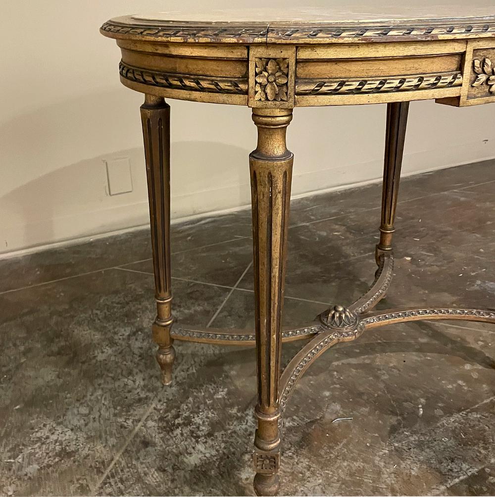 19th Century French Louis XVI Oval Marble Top Giltwood End Table 4
