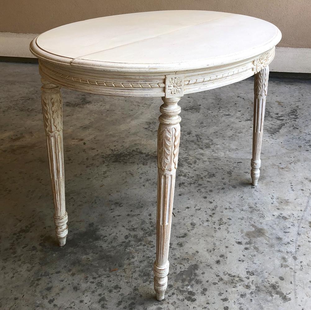 Hand-Carved 19th Century French Louis XVI Oval Painted Center Table