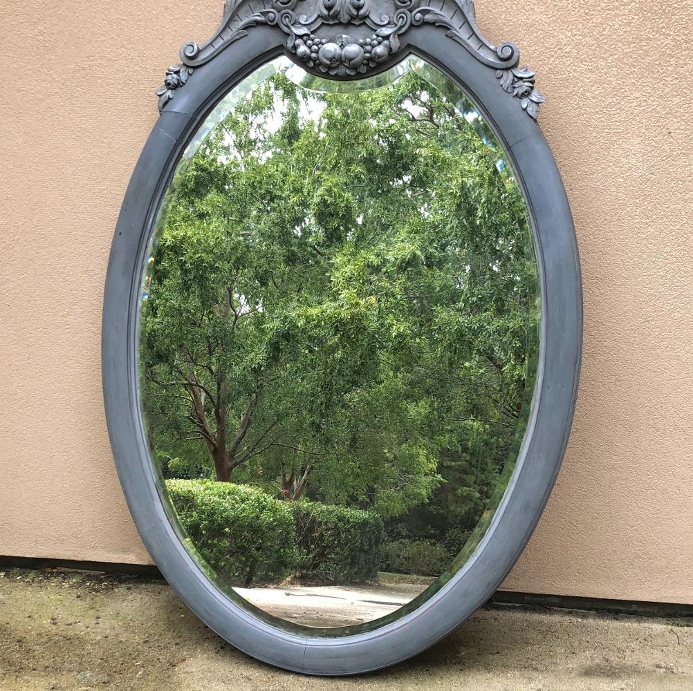 19th Century French Louis XVI Oval Painted Mirror For Sale 7
