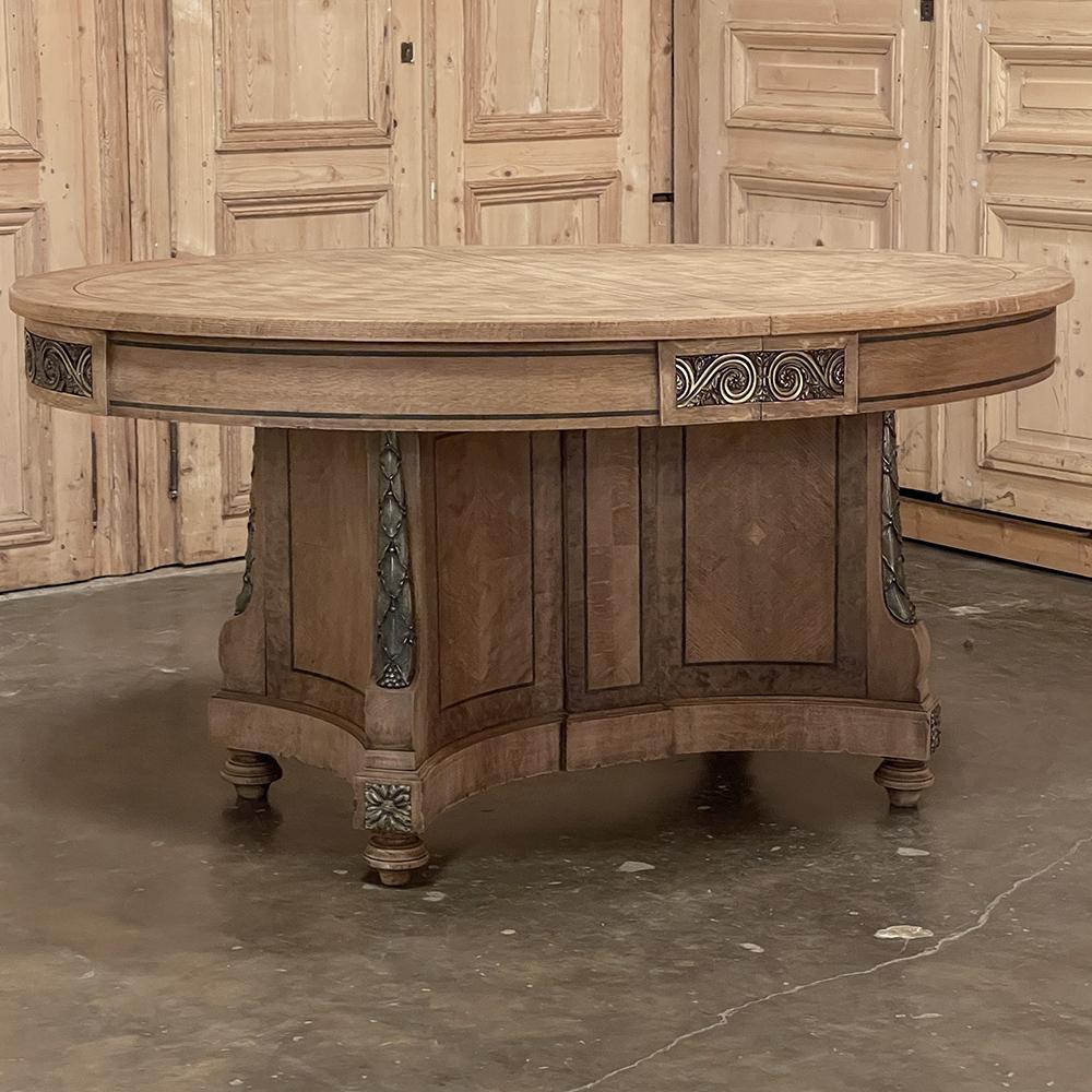 19th Century French Louis XVI Oval Parquet Dining Table with Ormolu For Sale 11