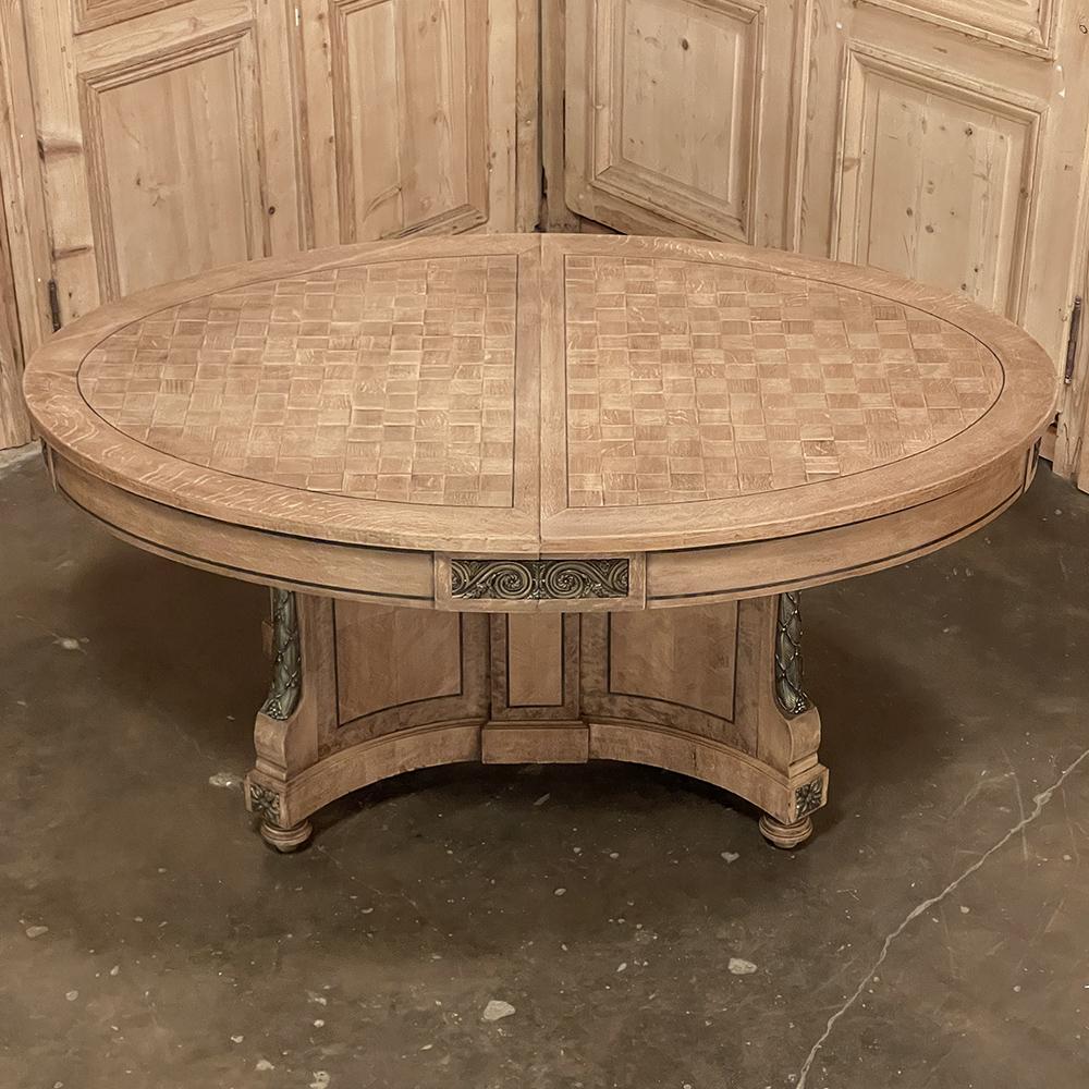 Bronze 19th Century French Louis XVI Oval Parquet Dining Table with Ormolu For Sale