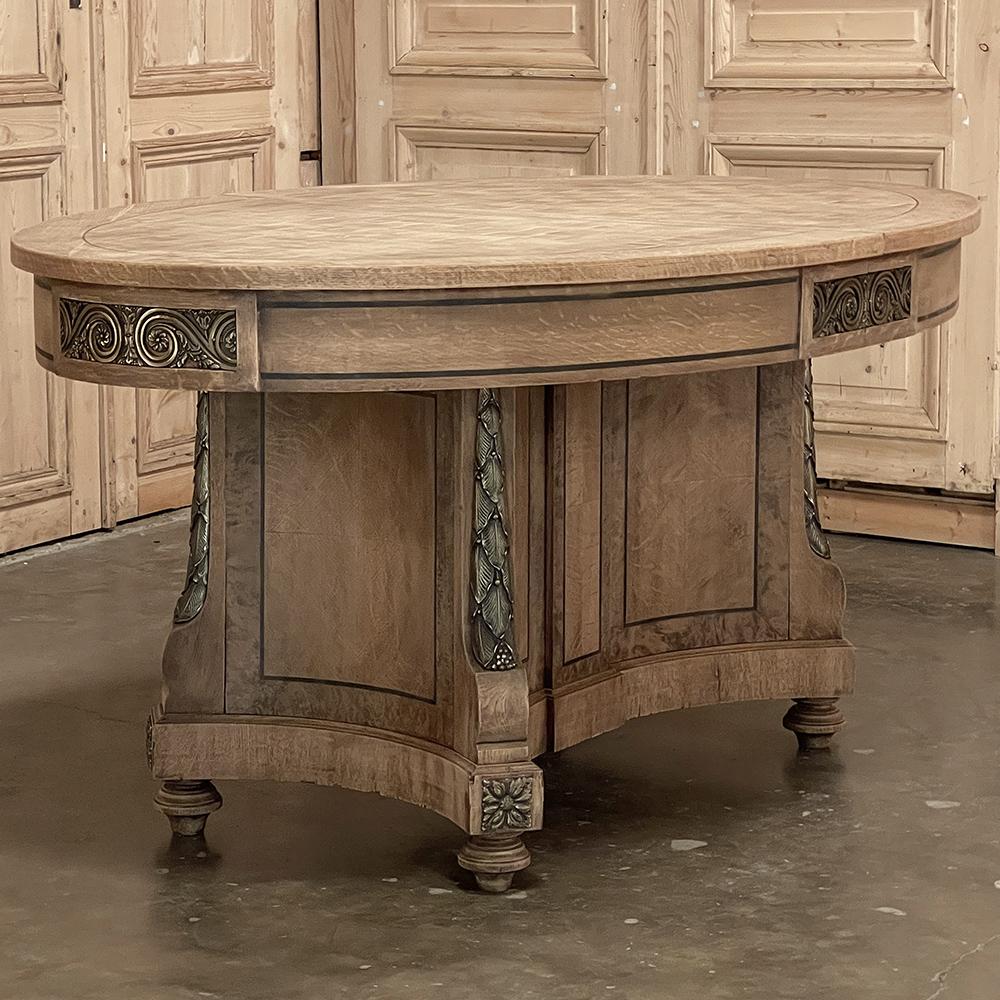 19th Century French Louis XVI Oval Parquet Dining Table with Ormolu For Sale 2