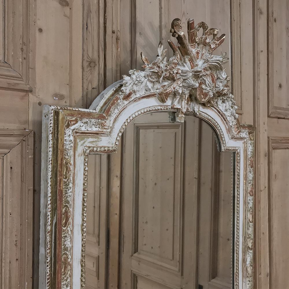 19th Century French Louis XVI Painted and Gilded Mirror In Good Condition In Dallas, TX