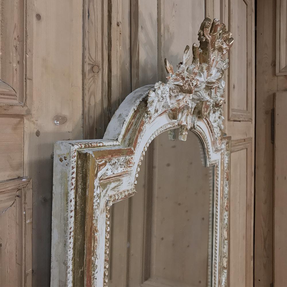 Wood 19th Century French Louis XVI Painted and Gilded Mirror