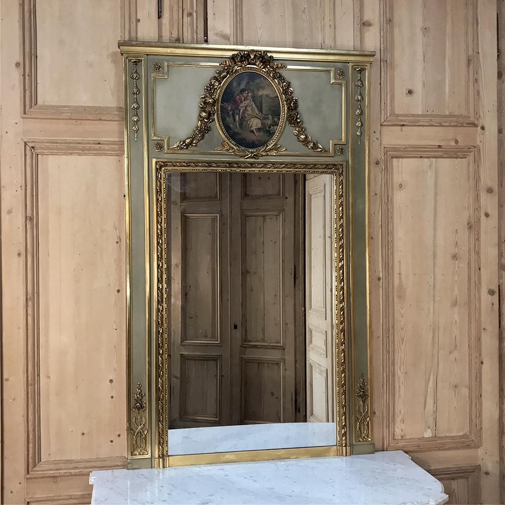 19th Century French Louis XVI Painted and Gilt Trumeau, Mirror In Good Condition In Dallas, TX