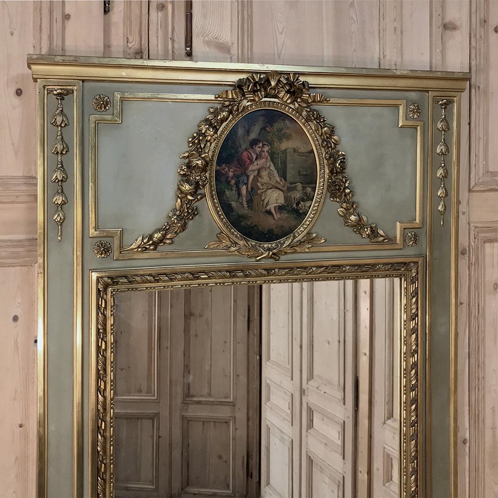 Giltwood 19th Century French Louis XVI Painted and Gilt Trumeau, Mirror