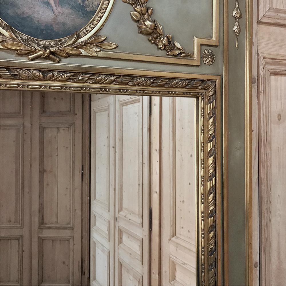 19th Century French Louis XVI Painted and Gilt Trumeau, Mirror 1