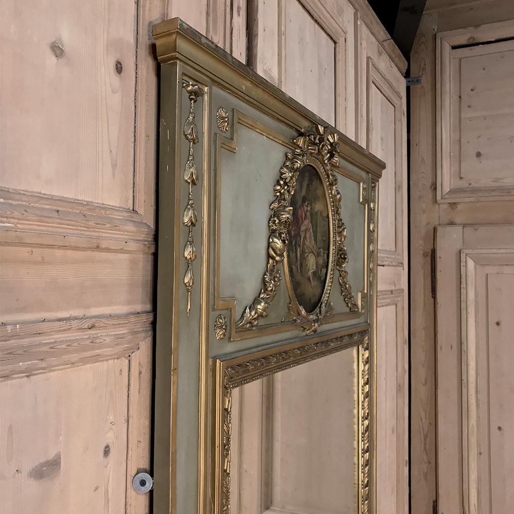 19th Century French Louis XVI Painted and Gilt Trumeau, Mirror 3