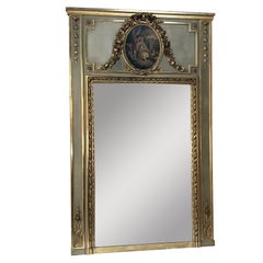 Antique 19th Century French Louis XVI Painted and Gilt Trumeau, Mirror