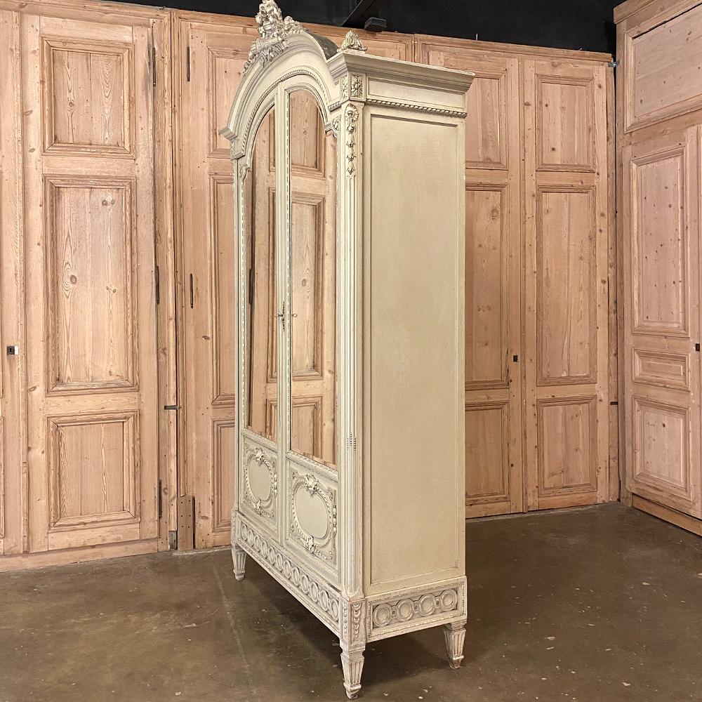 Beveled 19th Century French Louis XVI Painted Armoire