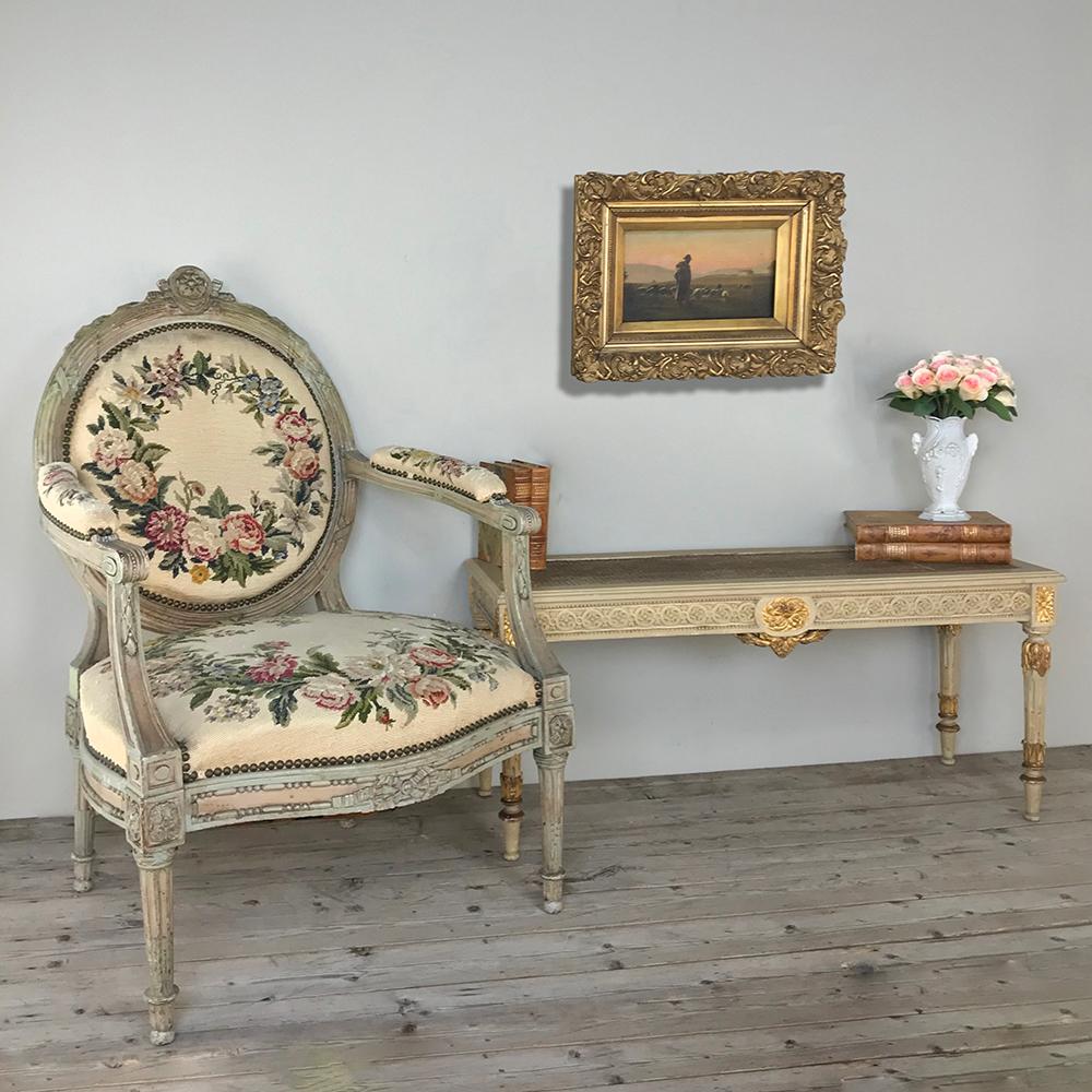 Hand-Carved 19th Century French Louis XVI Painted Banquette, Bench