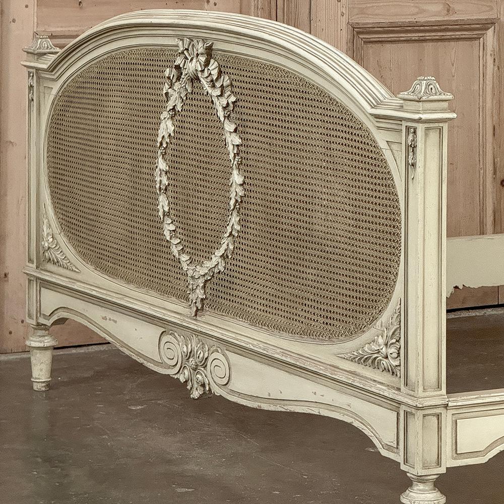 19th Century French Louis XVI Painted Bed with Caning For Sale 8