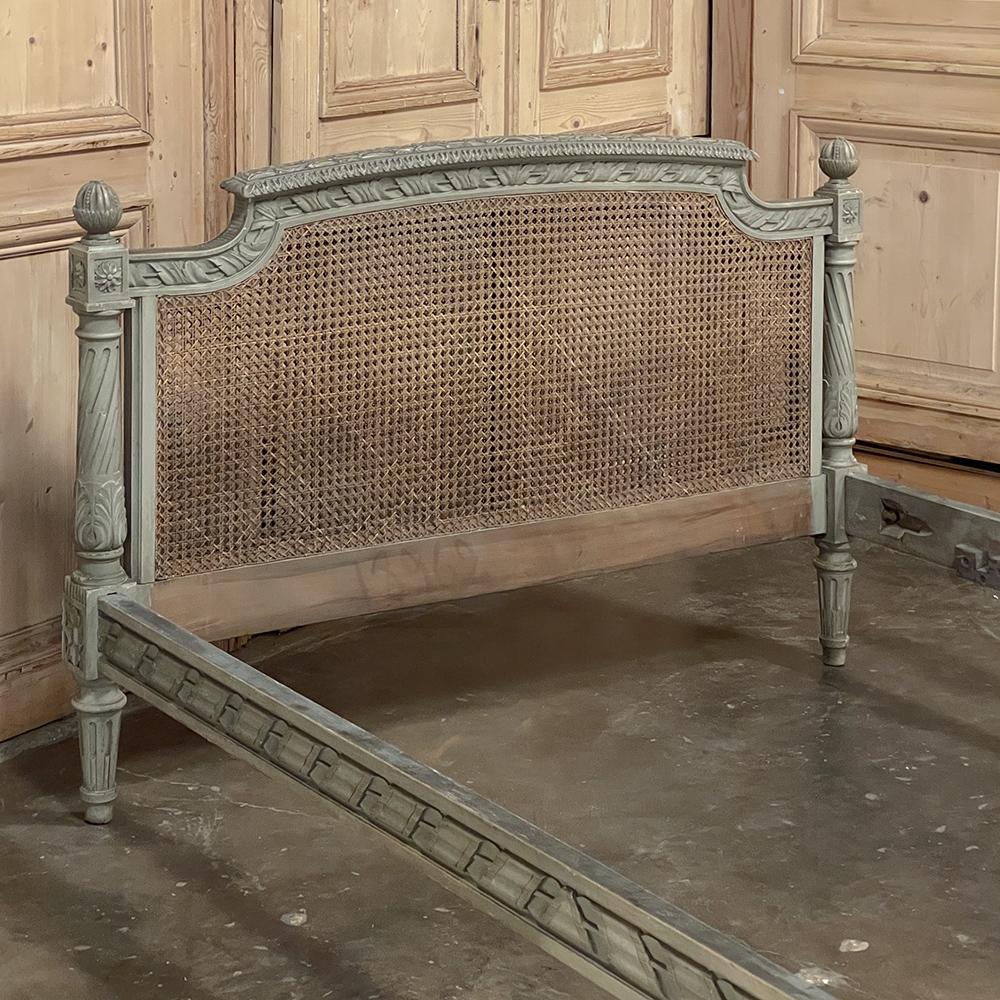 19th Century French Louis XVI Painted Bed with Caning For Sale 8